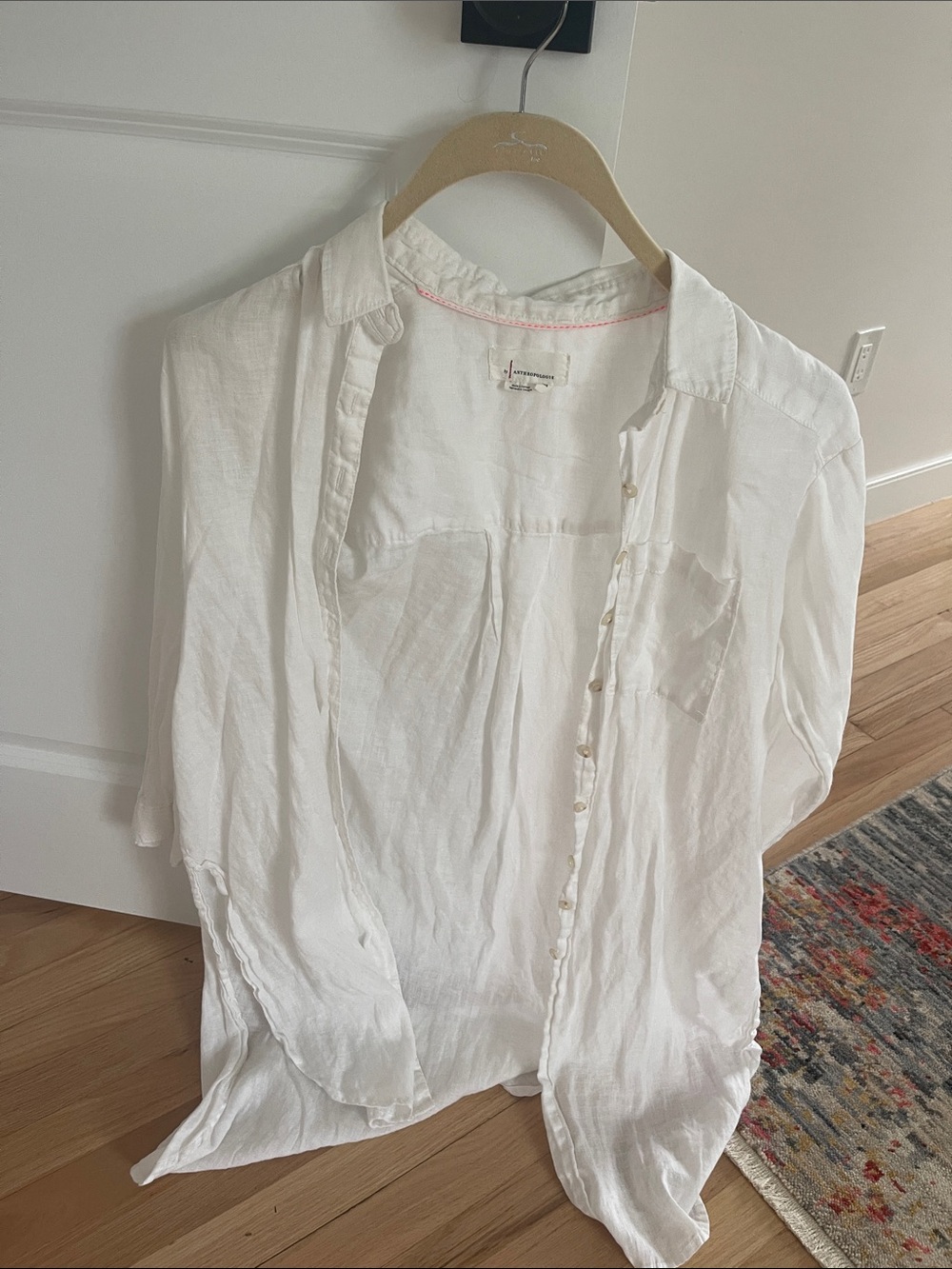 Anthropologie White Women’s Casual Linen Button-Down Shirt